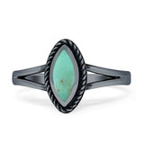 Marquise Twisted Rope Oxidized Split Shank Turquoise Black Onyx Thumb Ring 925 Sterling Silver