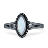 Marquise Twisted Rope Oxidized Split Shank Created Blue & White Opal Thumb Ring 925 Sterling Silver