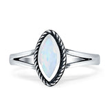 Marquise Twisted Rope Oxidized Split Shank Created Blue & White Opal Thumb Ring 925 Sterling Silver