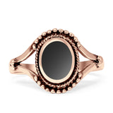 Oval Rope Beaded Oxidized Split Shank Turquoise Black Onyx Thumb Ring 925 Sterling Silver
