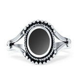 Oval Rope Beaded Oxidized Split Shank Turquoise Black Onyx Thumb Ring 925 Sterling Silver