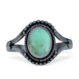 Oval Rope Beaded Oxidized Split Shank Turquoise Black Onyx Thumb Ring 925 Sterling Silver