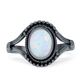 Oval Rope Beaded Oxidized Split Shank Created Opal Thumb Ring 925 Sterling Silver