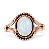 Oval Rope Beaded Oxidized Split Shank Created Opal Thumb Ring 925 Sterling Silver