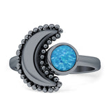 Crescent Moon Ring Opal Oxidized 925 Sterling Silver