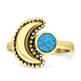 Crescent Moon Ring Opal Oxidized 925 Sterling Silver