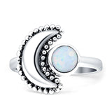 Crescent Moon Ring Opal Oxidized 925 Sterling Silver