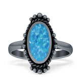 Oval Shaped Beaded Twisted Rope Oxidized Created Opal Thumb Ring 925 Sterling Silver