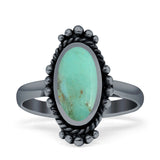 Oval Shaped Beaded Twisted Rope Oxidized Turquoise Black Onyx Thumb Ring 925 Sterling Silver