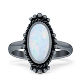 Oval Shaped Beaded Twisted Rope Oxidized Created Opal Thumb Ring 925 Sterling Silver