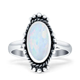 Oval Shaped Beaded Twisted Rope Oxidized Created Opal Thumb Ring 925 Sterling Silver