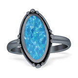 Oval Oxidized Created White & Blue Opal Thumb Ring 925 Sterling Silver