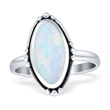 Oval Oxidized Created White & Blue Opal Thumb Ring 925 Sterling Silver