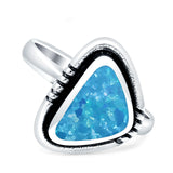 Triangular Ring Created White Opal & Blue Opal Oxidized 925 Sterling Silver