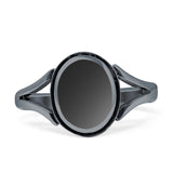 Oval Split Shank Turquoise Onyx Oxidized Ring 925 Sterling Silver