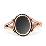 Oval Split Shank Turquoise Onyx Oxidized Ring 925 Sterling Silver