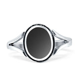 Oval Split Shank Turquoise Onyx Oxidized Ring 925 Sterling Silver