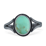 Oval Split Shank Turquoise Onyx Oxidized Ring 925 Sterling Silver