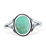 Oval Split Shank Turquoise Onyx Oxidized Ring 925 Sterling Silver