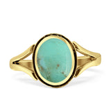 Oval Split Shank Turquoise Onyx Oxidized Ring 925 Sterling Silver