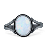 Oval Split Shank Created Opal Oxidized Ring 925 Sterling Silver
