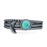 Crescent Moon Ring Round Turquoise Oxidized 925 Sterling Silver