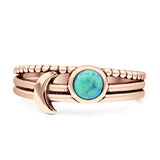 Crescent Moon Ring Round Turquoise Oxidized 925 Sterling Silver