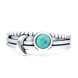 Crescent Moon Ring Round Turquoise Oxidized 925 Sterling Silver