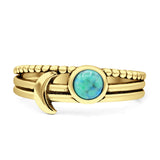 Crescent Moon Ring Round Turquoise Oxidized 925 Sterling Silver
