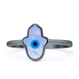 Hamsa Hand Evil Eye Ring 925 Sterling Silver