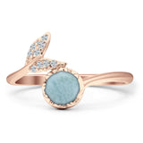 Mermaid Ring Fishtail Round Turquoise & Larimar Cubic zirconia 925 Sterling Silver