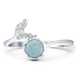 Mermaid Ring Fishtail Round Turquoise & Larimar Cubic zirconia 925 Sterling Silver