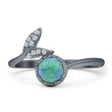 Mermaid Ring Fishtail Round Turquoise & Larimar Cubic zirconia 925 Sterling Silver