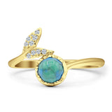 Mermaid Ring Fishtail Round Turquoise & Larimar Cubic zirconia 925 Sterling Silver