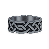 Celtic Oxidized Band Solid 925 Sterling Silver Thumb Ring (8mm)