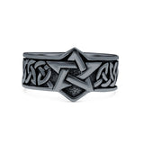 Celtic Pentagram Star Oxidized Band Solid 925 Sterling Silver Thumb Ring (15mm)