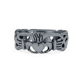 Claddagh Ring Oxidized Band Solid 925 Sterling Silver Thumb Ring (8mm)
