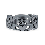 Claddagh Ring Oxidized Band Solid 925 Sterling Silver Thumb Ring (10mm)