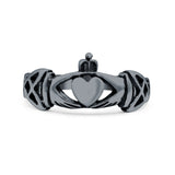 Claddagh Ring Oxidized Band Solid 925 Sterling Silver Thumb Ring (8mm)