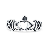 Claddagh Ring Oxidized Band Solid 925 Sterling Silver Thumb Ring (8mm)