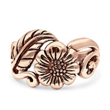Sunflower Oxidized Sunshine Flower And Leaves Band Solid 925 Sterling Silver Thumb Ring (13mm)
