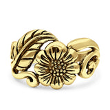 Sunflower Oxidized Sunshine Flower And Leaves Band Solid 925 Sterling Silver Thumb Ring (13mm)