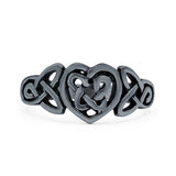 Celtic Heart Ring Oxidized Band Solid 925 Sterling Silver Thumb Ring (9mm)