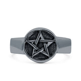 Star Oxidized Band Solid 925 Sterling Silver Thumb Ring (10mm)