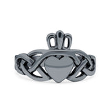 Claddagh Oxidized Band Solid 925 Sterling Silver Thumb Ring (11mm)