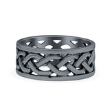 Celtic Ring Oxidized Band Solid 925 Sterling Silver Thumb Ring (8mm)