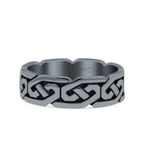 Celtic Oxidized Band Solid 925 Sterling Silver Thumb Ring (5mm)