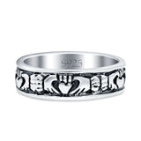 Claddagh Oxidized Band Solid 925 Sterling Silver Thumb Ring (5mm)