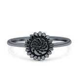 Sunflower Ring Band Band 925 Sterling Silver Oxidized Plain Ring  9mm