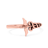 Caduceus Ring Oxidized Band Solid 925 Sterling Silver Thumb Ring (10mm)